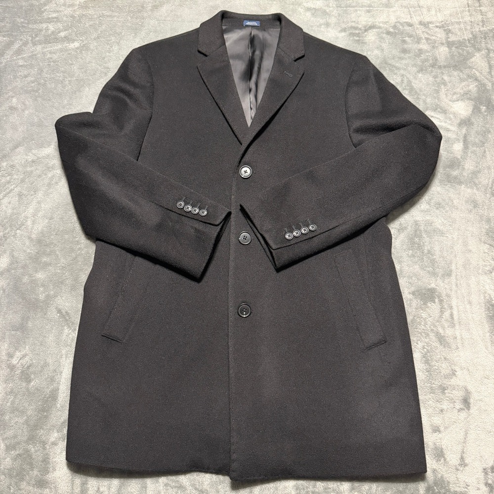 JWN Mens Black Wool Cashmere Blend Overcoat Traditional Fit Car Coat 42R